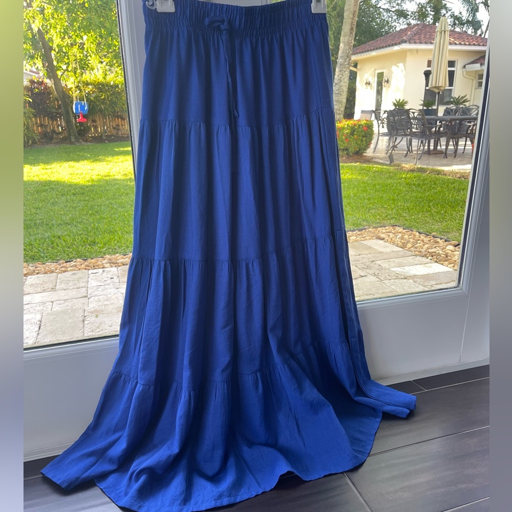 blue tiered maxi dress